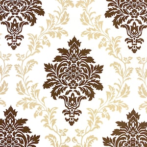 867. Brown Damask 100% Cotton Fabric. Price per 1/2 metre, 160 cm wide