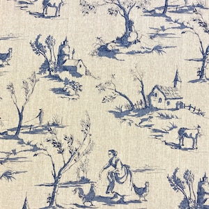 905. Clarke & Clarke, Helena in Blue Toile de Jouy 100% linen fabric. 0.65cmx140cm piece