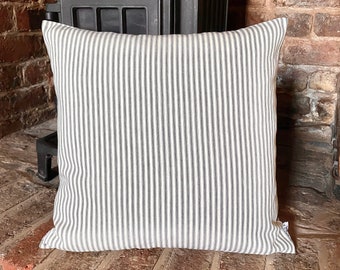 684. Grey Herringbone Ticking Stripes 100% Cotton Cushion Cover Various sizes