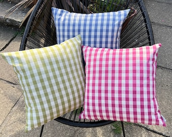 Woven Gingham Check - Green, Blue, Pink 100% cotton cushion cover, Various sizes