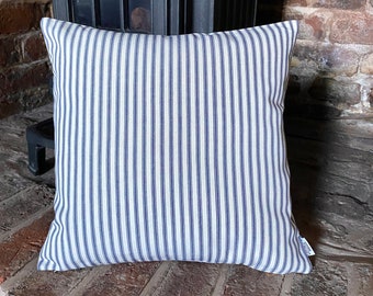 633. Blue Ticking Stripe, Handmade Cushion Cover, Various sizes