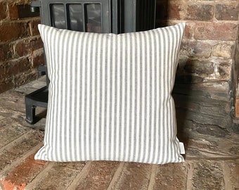 1065. Handmade GREY STRIPE Linen Look 100% Cotton Cushion Cover, Various sizes