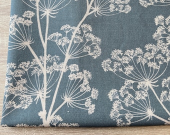 1407. Indigo COW PARSLEY Linen Look, 100% Cotton Fabric. Price per 1/2 metre