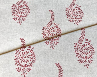 1314. HUMBER LINEN LOOK Red block print 100% Cotton Fabric.