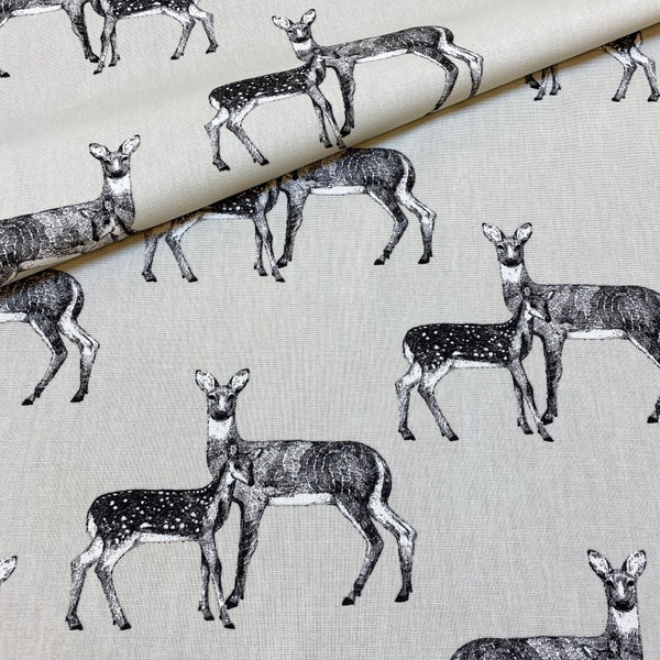 1214. Deer print Canvas 100% cotton Fabric. 137 cm wide, Price per 1/2 metre