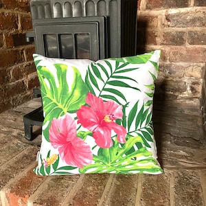 741. Handmade PINK HIBISCUS with LEAVES 100% Cotton Cushion Cover. Various sizes