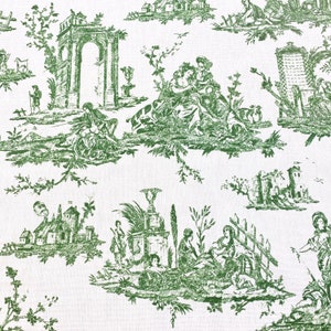 1142. Tela Toile De Jouy Verde 100% Algodón, precio por 1/2 metro, 146 cm de ancho