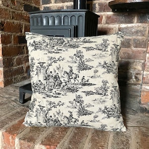 70. Black Toile De Jouy LINEN Cotton Cushion Cover, Various sizes