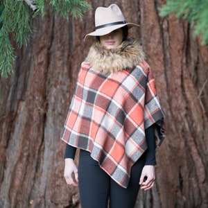 Handmade Lady&#39;s Orange Check Tweed Cape Poncho