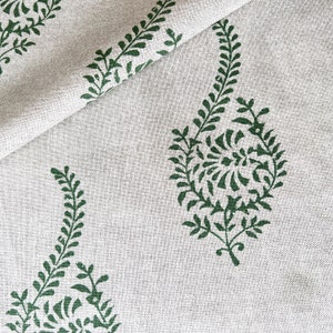 1315. HUMBER LINEN LOOK Green block print 100% Cotton Fabric. Price per 1/2 metre
