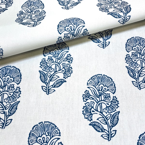 1024. Blue KERALA Block print 100% cotton fabric, price per 1/2 metre, 136 cm wide