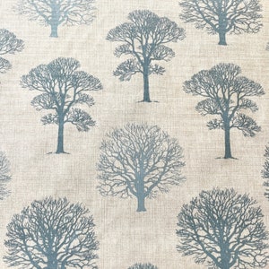 790. DUCK EGG BLUE trees 100% cotton fabric, price per 1/2 metre, 140 cm wide
