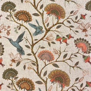 898. HUMMINGBIRD with FLOWERS - Linen Look, 100% Cotton fabric, 140cm Wide