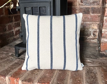 1293. Handmade - Blue Stripe heavy French linen look Cushion Cover, Various sizes