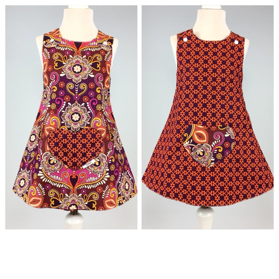 New Born 9 Years Handmade Reversible girl’s dress Orange check Tweed Size