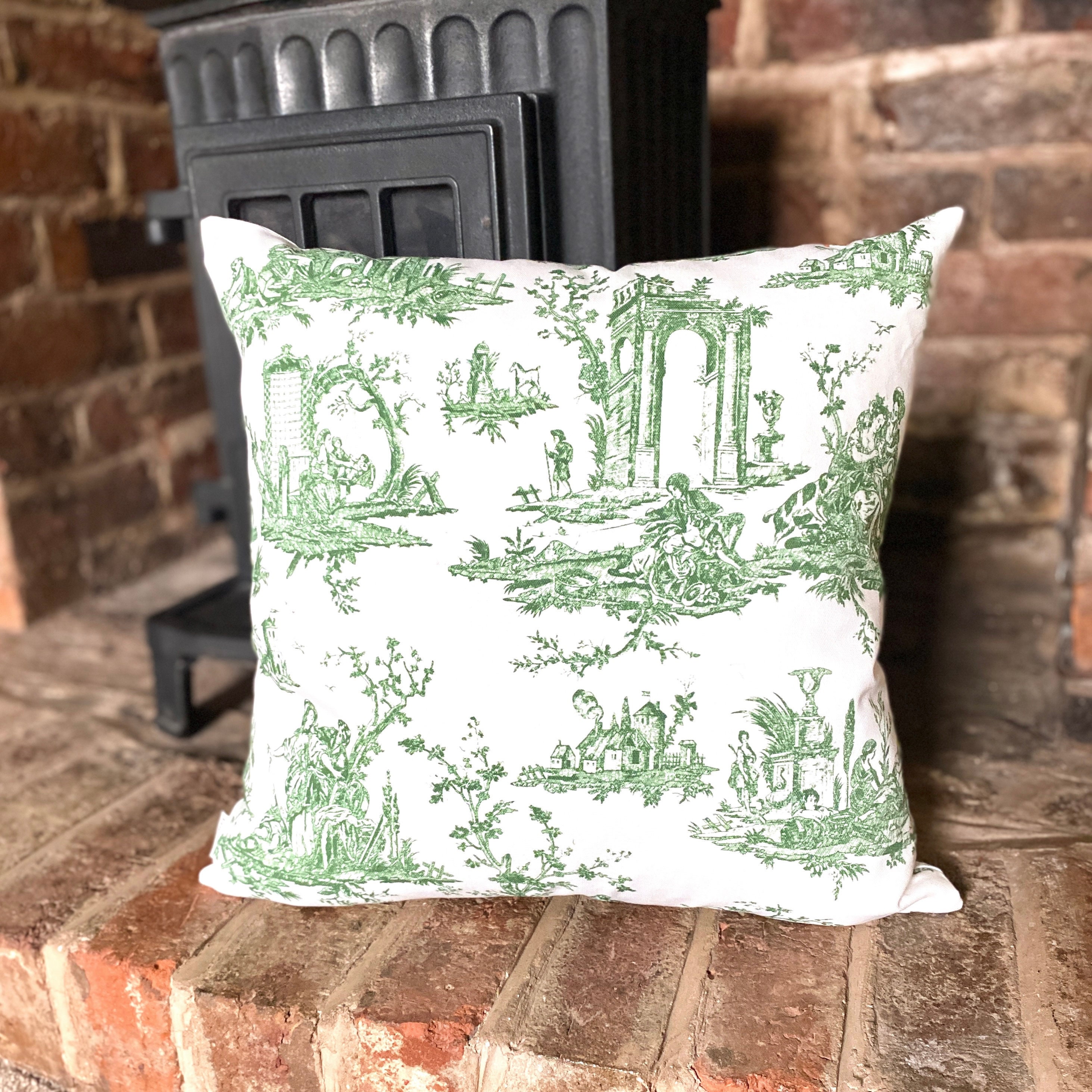 1142. Handmade Green Toile De Jouy 100% Cotton Cushion Cover, Various Sizes  - Etsy, image size:2926x2926