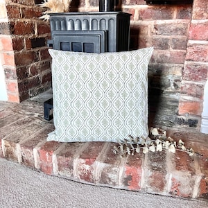 1465. Calvia Olive BLOCK PRINT-Linen/Cotton Cushion Cover, Various sizes