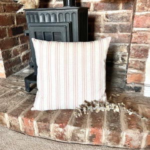 1495. Soft Pink STRIPE Linen Look 100% Cotton Cushion Cover