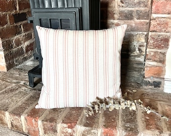 1495. Soft Pink STRIPE Linen Look 100% Cotton Cushion Cover