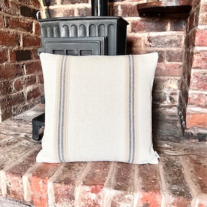 1418. ANTHRACITE Blue Stripe heavy French Linen look Cushion Cover,Various sizes