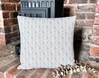1466. Calvia Rose BLOCK PRINT-Linen/Cotton Cushion Cover, Various sizes
