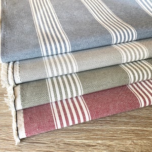 FAUSTA Strong Cotton Polyester blend Striped Fabric. Red, Blue, Green Grey, Price per 1/2 metre, 147cm wide