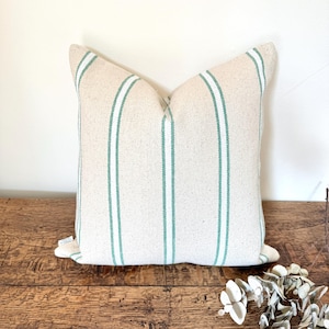 1705. ALBI Green Stripe heavy French Linen look Cushion Cover,Various sizes