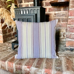 1346. Filey Grape Herringbone Ticking Stripe 100% cotton cushion cover. Various sizes