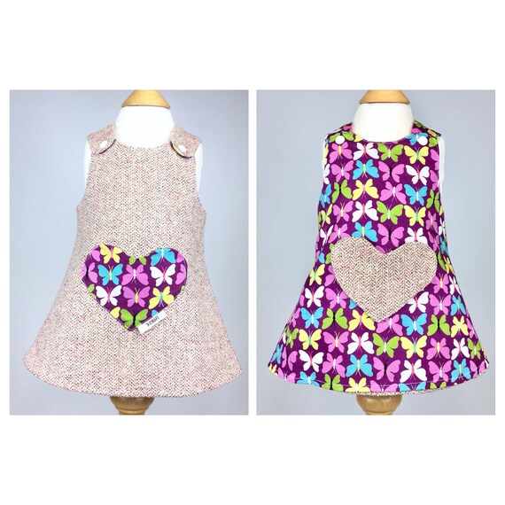 9 Years New Born Handmade Reversible girl’s dress Pink Flamingos Size