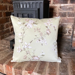 717. Climbing flowers in Sage green, Ashley Wilde Applebury, Handmade  100% Cotton Cushion Cover. Various sizes