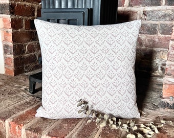 1474. ESCORCA Rose BLOCK PRINT  - Linen/Cotton Cushion Cover, Various sizes