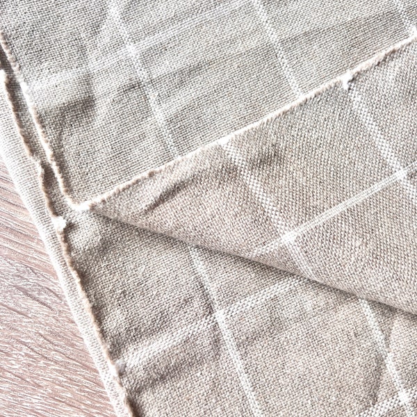 1447. SKYE WHITE CHECK Linen fabric, 142cm wide, Price per 1/2 metre