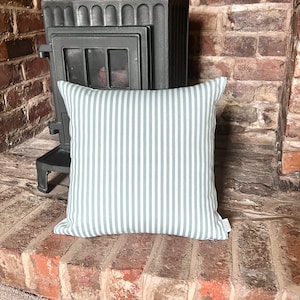 1398. CLAREMONT STRIPE Duck Egg Blue, Handmade 100% Cotton Cushion Cover, Various sizes