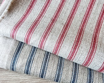 Harrop Stripe LINEN blend Ticking Fabric, Red/ Blue, 135cm wide, Price per 1/2 metre