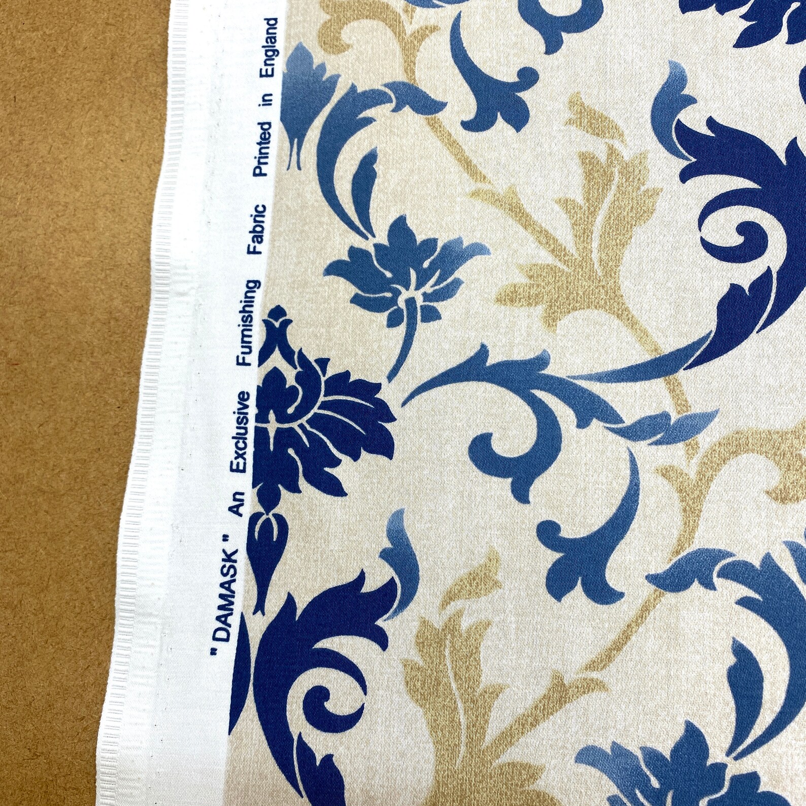 1014. Blue Gold Damask Print 100 Cotton Fabric Curtain Roman Etsy