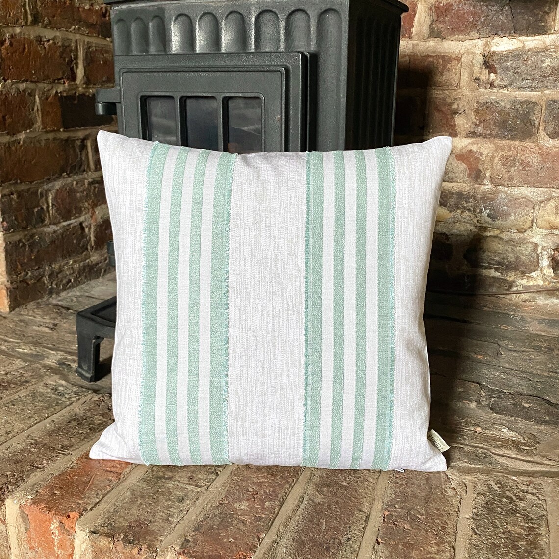 1054. Handmade Duck Egg Blue stripe Jacquard Cushion Cover Etsy