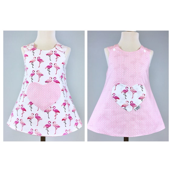 9 Years New Born Handmade Reversible girl’s dress Pink Flamingos Size