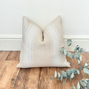 1654. Salcombe Oatmeal Stripe LINEN blend Cushion Cover, Various sizes
