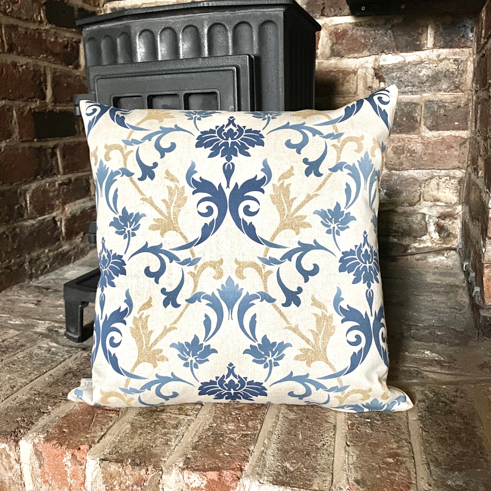 1014. Blue Gold Damask Print 100 Cotton Fabric Curtain Roman Etsy