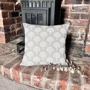 1580. Mulberry Trees White on linen Block print  Linen Look - Cotton blend Cushion Cover