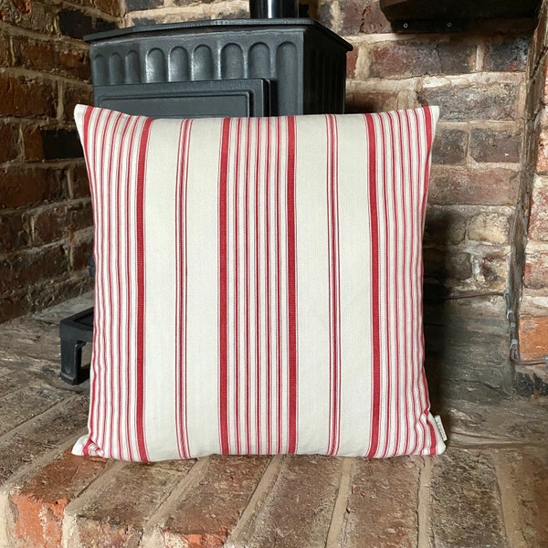 657. Handmade RED STRIPES 100% Cotton Cushion Cover.