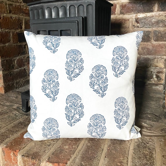 1024. BLUE KERALA Block Print Handmade 100% Cotton Cushion - Etsy UK