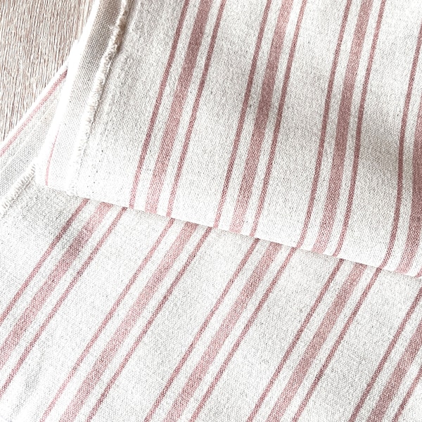 1495. Tissu en coton mélangé rose pâle STRIPE, double largeur 280 cm/110 pouces