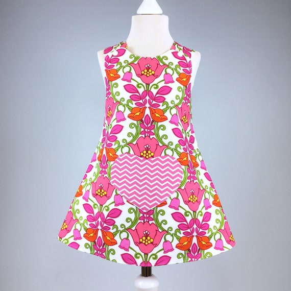 9 Years New Born Handmade Reversible girl’s dress Pink Flamingos Size
