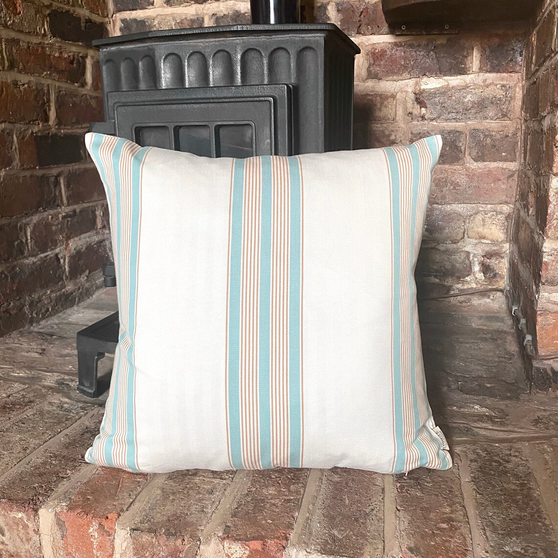 1018. Handmade Duck egg blue stripe Jacquard Cushion Cover Etsy