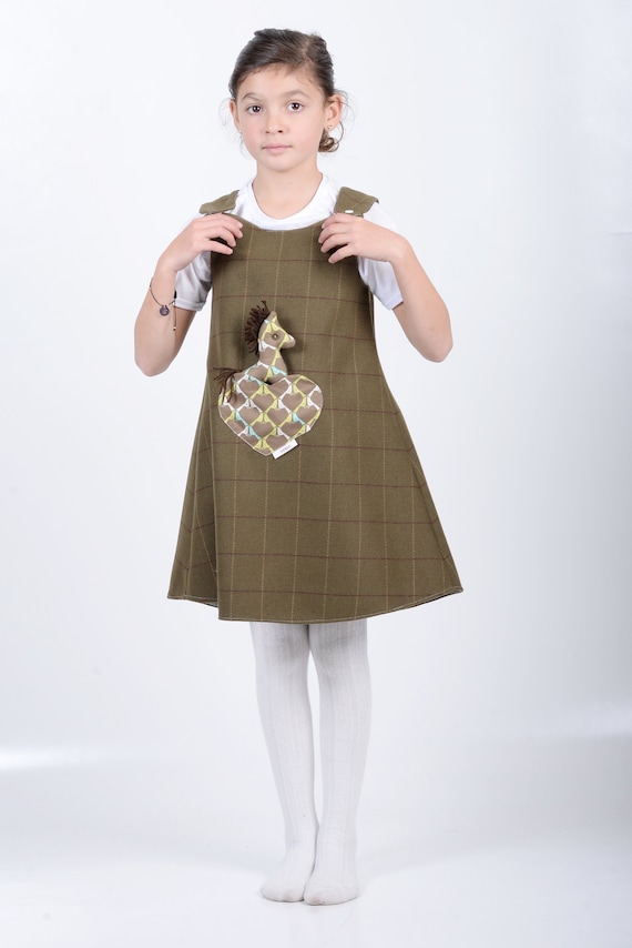 New Born 9 Years Handmade Reversible girl’s dress Birds on yellow Tweed Size
