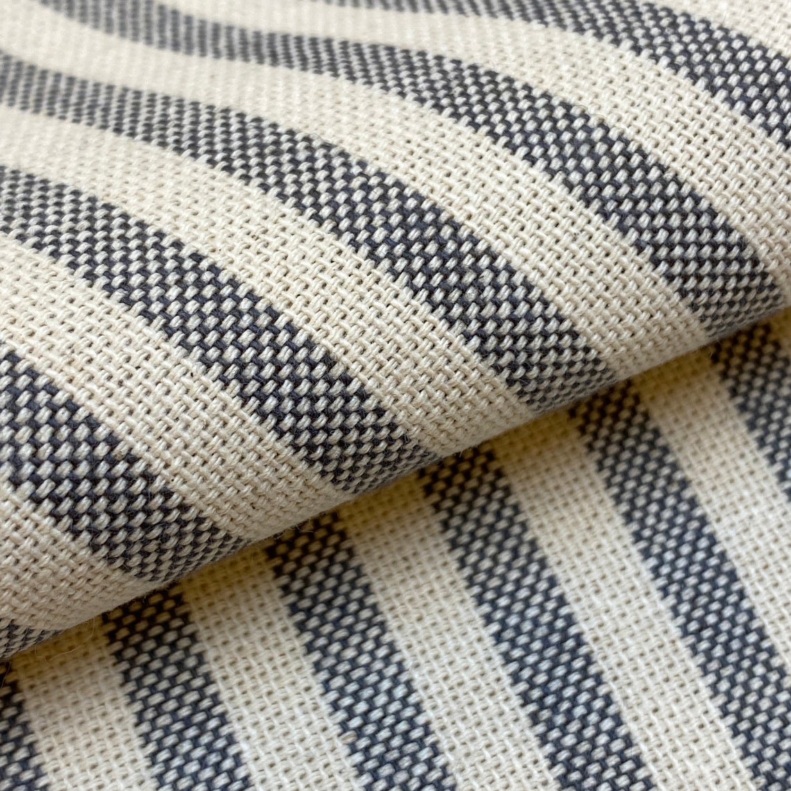 1065. GREY STRIPE 100 cotton Linen Look fabric Double width Etsy