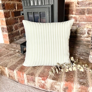 1402. CLAREMONT STRIPE Soft Green, Handmade 100% Cotton Cushion Cover, Various sizes