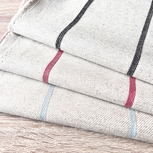 LUNA Stripe LINEN blend Fabric, blue, red, black. 140cm wide,  Price per 1/2 metre