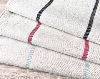 LUNA Stripe LINEN blend Fabric, blue, red, black. 140cm wide,  Price per 1/2 metre